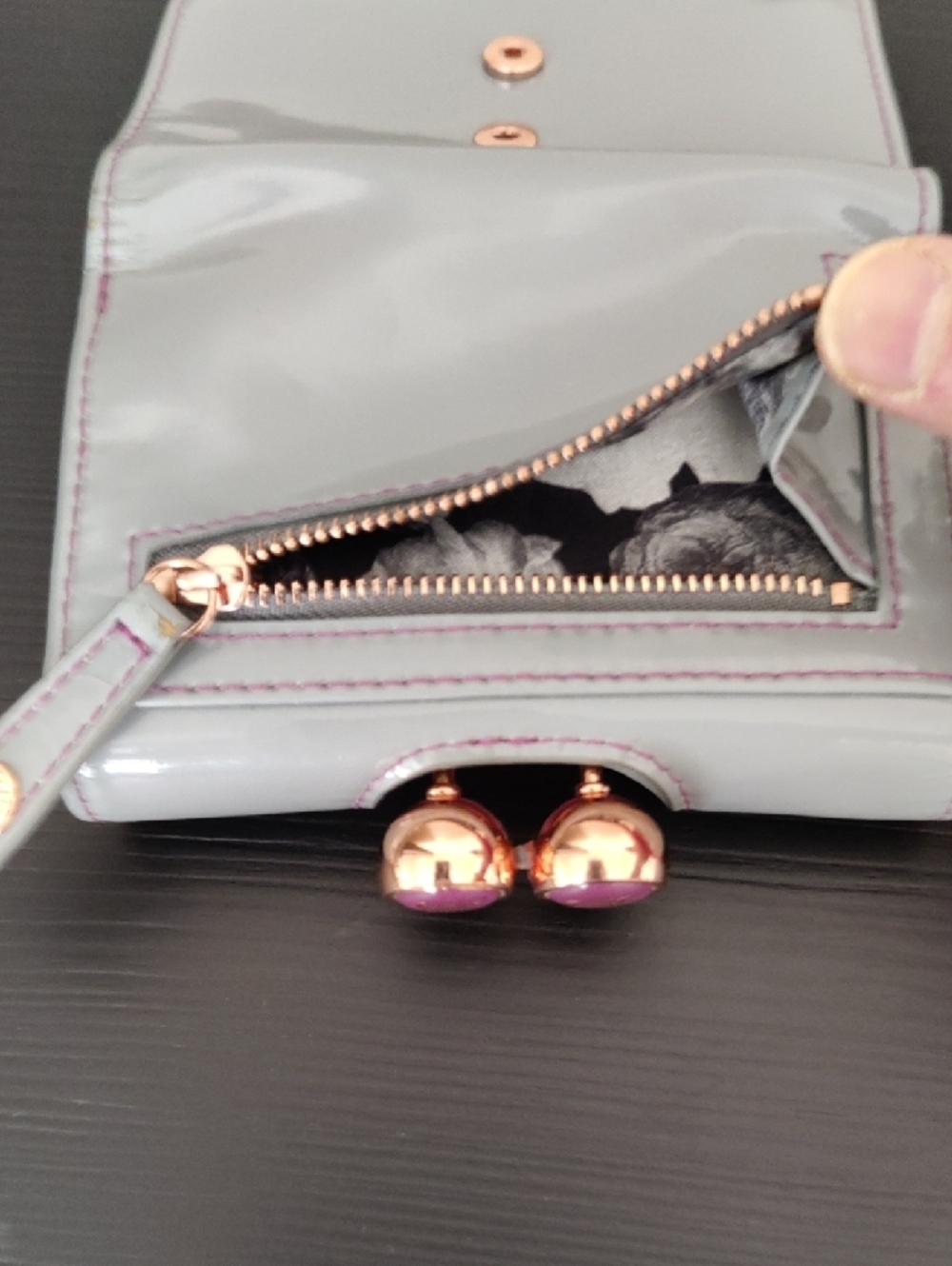 Ted Baker London Glossy Light Gray Wallet with Purple Gold Hardware - Picture 6 of 11